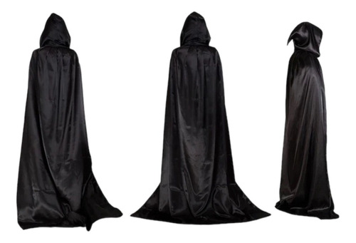 1 Capa Con Capucha Negra Para Adulto De Diferentes Tallas Para Disfraz De Halloween