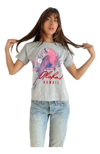 Remera Woodbury Hawaii Estampada Mujer Adultos Gris