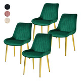 Set 4 Sillas Comedor Tapizadas Terciopelo Elegantes Estructura De La Silla Dorado Asiento Verde Oscuro