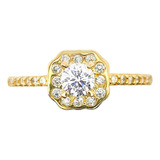 Anillo Halo Cuadrado Oro Italiano 18k Ley 750