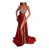 Vestido Largo Rojo De Lentejuelas Para Una Fiesta Elegante