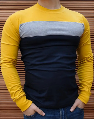 Playera Cuello Redondo Manga Larga Con Puño A073