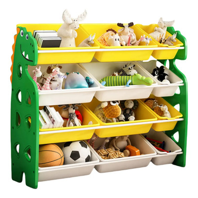 Organizador De Juguetes, 12 Contenedores De Almacenamiento, Rack Para Dinosaurios, 8 Grandes Y 4 Pequeños, Blanco And Amarillo | Meses sin interés