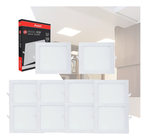 Kit 10 Painel Plafon Led 18w Embutir Quadrado 22x22 6500k Cor Branco 110v/220v