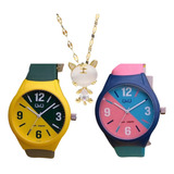 Set Dos Reloj Q&q Mujer Y Un Collar Gato Cristal