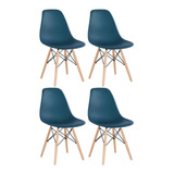 4 Cadeiras Charles Eames Wood Eiffel Dsw  Cor Da Estrutura Da Cadeira Azul-petróleo