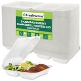 Freshware Contenedores Clamshell, 8 X 8 Pulgadas, 3 Comparti