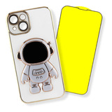 Kit Case Triche Astronauta + Mica Cristal 9d Para iPhone