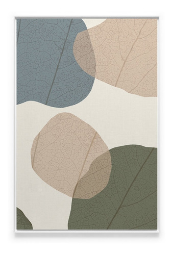 Quadro Abstrato Tons Pasteis Folhas Natureza Moldura Luxo