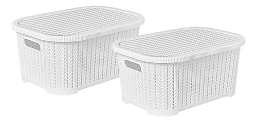 Set X2 Canastos Con Tapa Organizadores Almacenamiento Rattan