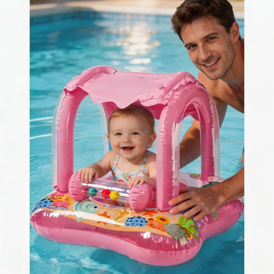 Flotador Bebe Con Sombrilla Y Cascabeles Divertidos Rosa