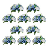Flores Artificiales Cabezas De Rosas Azul Y Blancas Pack 10u