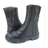 Bota Motociclista Cano Alto Black Atron Shoes De Couro Preto