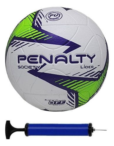 Bola Society Penalty Lider N4 + Bomba De Ar Cor Branco/verde