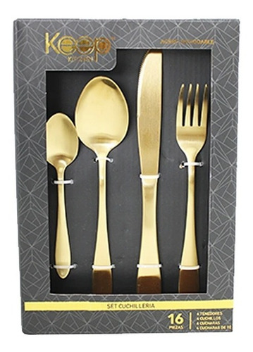 Set Cubiertos Cuchilleria Keep Gold 16 Pcs 2,5 Mm Keep