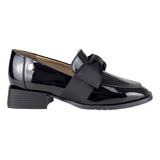 Mocasin Charol Mujer Tipo Loafer Moño Salamandra 27201 Negro