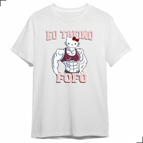 Camiseta Frase Engraçada Eu Treino Fofo Academia Kitty Gym