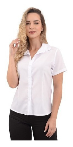 Camisete Camisa Feminino Social Branco Manga Curta Liso