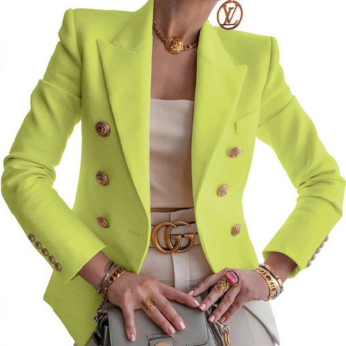 Blazer Con Corte De Botones Dorado For Mujer