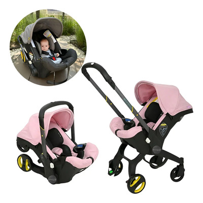 Carriola Bebe Comoda Convertible A Sillita De Auto Para Bebe Color Rosa Claro Estructura Negro | Envío gratis