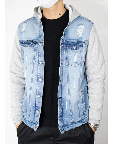 Campera Jeans Hombre Con Capucha Frisado 