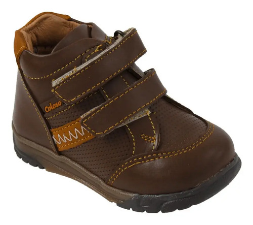 Bota Niño Coloso 3140 Café Piel Adherible Casual Moda Ligero