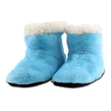 Pantufa Infantil Bebe Azul Peluciada Com Velcro