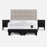 Cama Europea Rosen  Art 4 2 Plazas + Muebles Issey Niebla