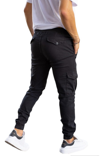 Pantalon Cargo Hombre Gabardina Elastizada Jogger Bolsillos