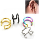 Piercing Oreja Falso Arete Doble Aro Acero Inoxidable Cuff