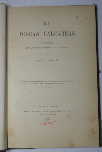 Adolfo Doering Las Toscas Calcareas Cemento Cales 1891