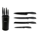 Set X4 Cuchillos Negro Linea Basic Inox Antiadherente Holder