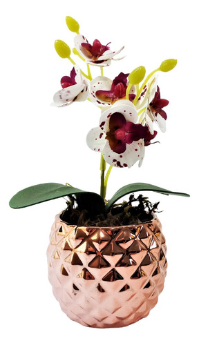 Vasinho Redondo Com Flor Artificial Orquídea Sala Luxo
