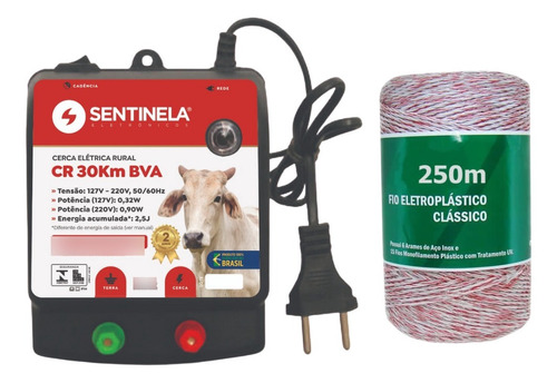 Kit Eletrificador Cerca Rural 30km Bivolt + Cabo 250m