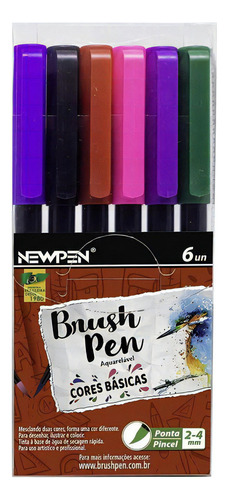 Caneta Pincel Brush 6 Cores Basicas Newpen
