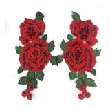 Heyiwell, 1 Par De Parches Florales Bordados Con Rosas Rojas