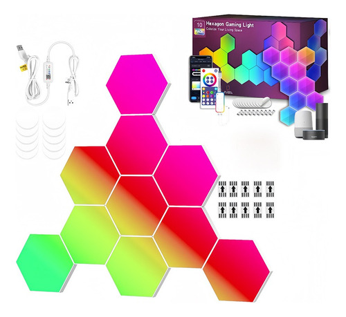 Paneles Hexagonales De Luces Led Con Control Por App, 10 Pzs