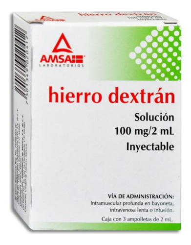 Hierro Dextrán Solución Inyectable 100 Mg / 2 Ml 3 Ampulas