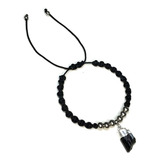 Pulsera Tejida Negra Para Hombre/mujer Con Turmalina. Acero