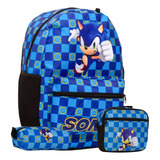 Kit Mochila Infantil Masculina Lancheira Estojo Sonic Rf