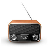 Rádio Fm Retrô Decorativo Recarregável Madeira Usb Bluetooth