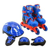 Patins Roller In Line + Kit Proteção Ajustável 34-37 Azul