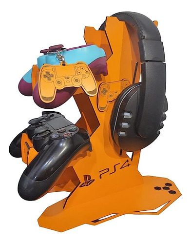 Suporte Ps4 Porta 2 Controle Headset Personalizad + Chaveiro Cor Laranja