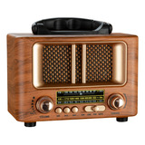 Radio Am Fm Sw Portatil Bateria Vintage Retro Bluetooth Usb Cor Madeira