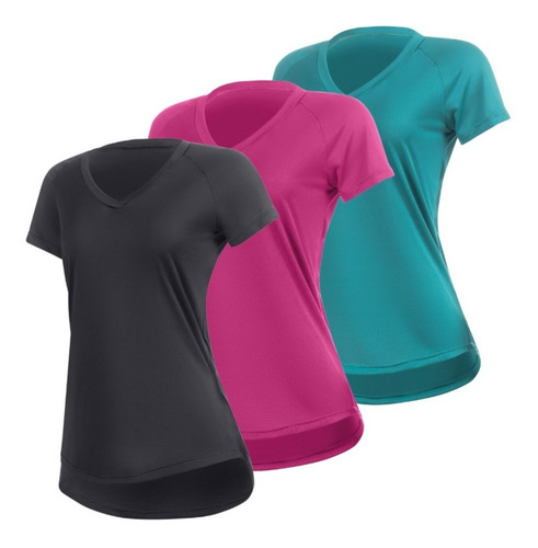 Kit 3 Blusas Fitness Dry Fit Poliéster Academia Feminina