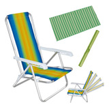 Kit Cadeira De Praia Reclinável Alumínio + Esteira De Praia