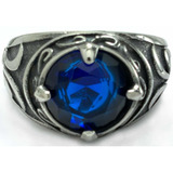 Anillo Vikingo Nórdico Piedra Azul Elegante Hombre Acero 