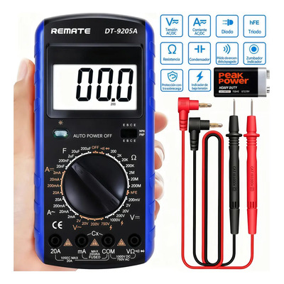 Multímetro digital portátil con pantalla LCD, AC\u002FDC, capacitancia y resistencia, prueba de continuidad con pitidos REMATE 9205A | MercadoLibre