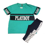 Pijama Playboy. Calza Larga. Remera M/c. Verde. 31077