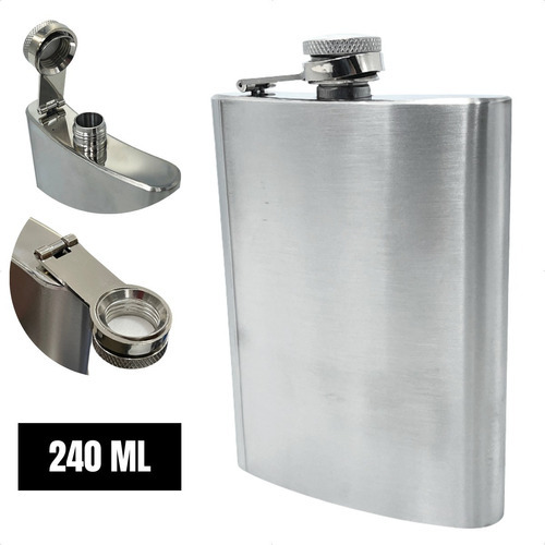 Cantil De Bolso Inox 240ml Garrafa Whiskeira Whisky Bar Cor Cantil Inox